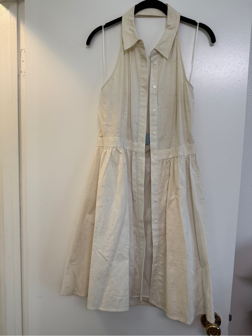 CeCe Cream Halter Button-Front Cotton Dress